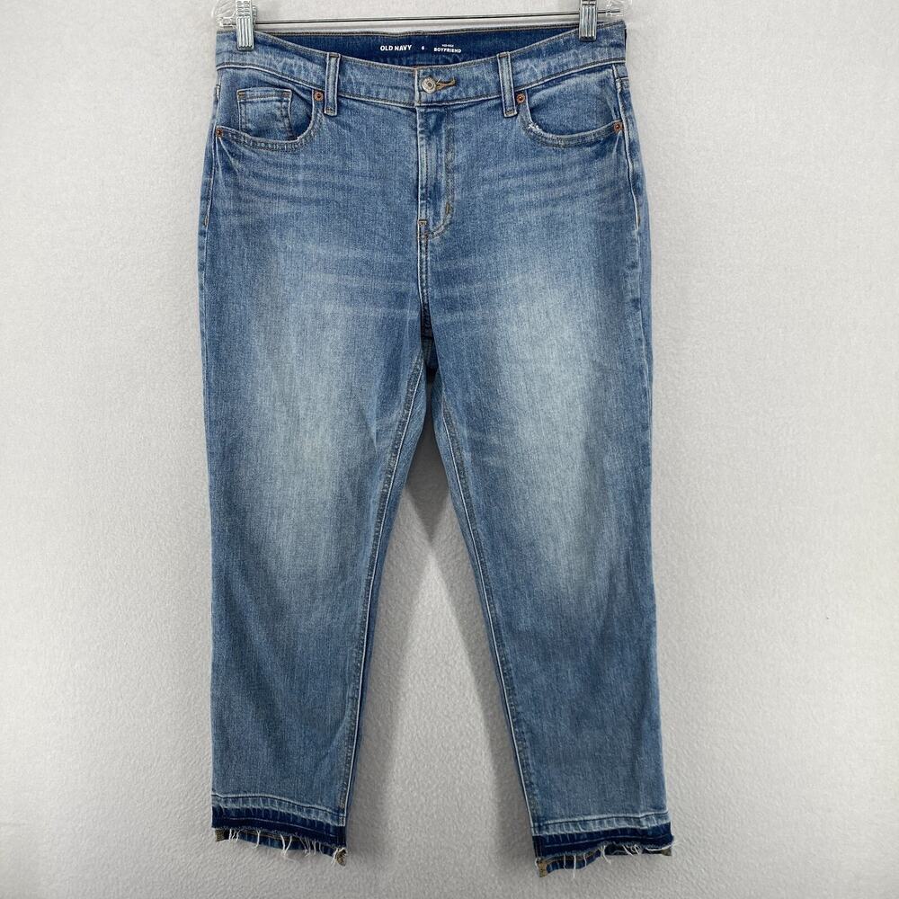 OLD NAVY Jeans Womens 6 Midrise Boyfriend Straight Raw Hem Stretch Denim Blue
